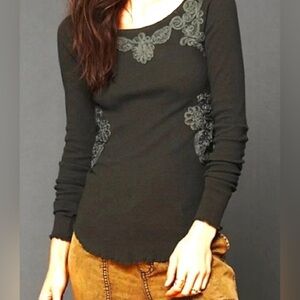 Free People Black Embellished Fitted Blouse